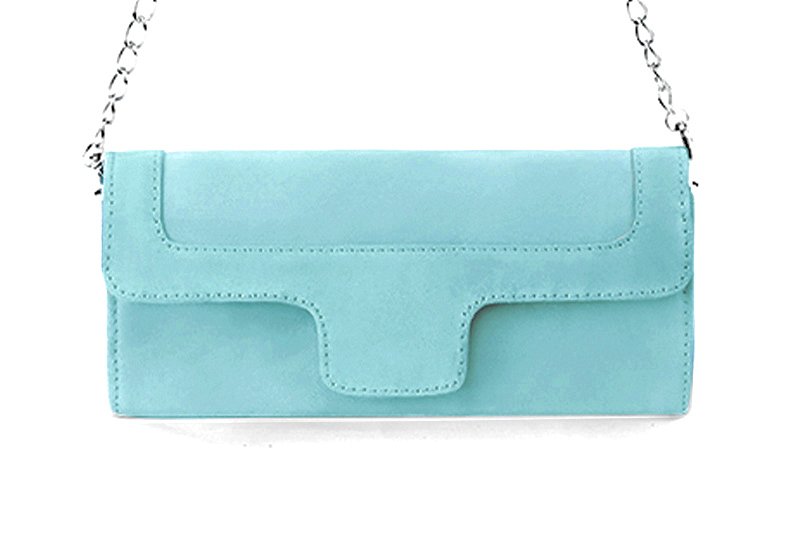 Dress clutch for wedding and parties in aquamarine blue leather - Profile view